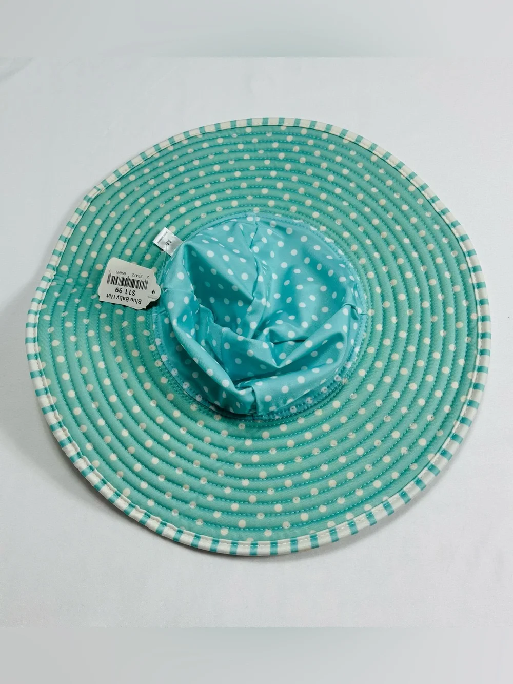 Baby Blue Striped Wide Brim Sun Hat in Aqua and Cream H028